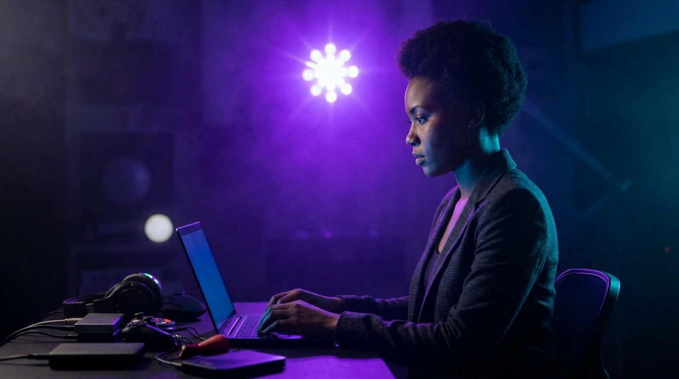 A young entrepreneur working in a TAONI media space